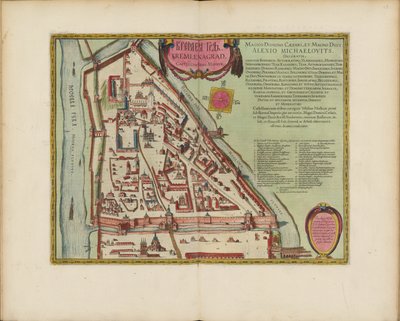 Moskva Kreml-karta från 1500-talet (Castellum Urbis Moskvae), ca 1600 (gravyr och akvarell) av Joan Blaeu