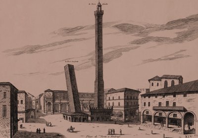 O olo e lua (Asinelli ma Garisenda), Bologna, Bologna, Emilia-Romagna, Italia, togitogiga kopa, pe 21x29 cmswed av Joan Blaeu