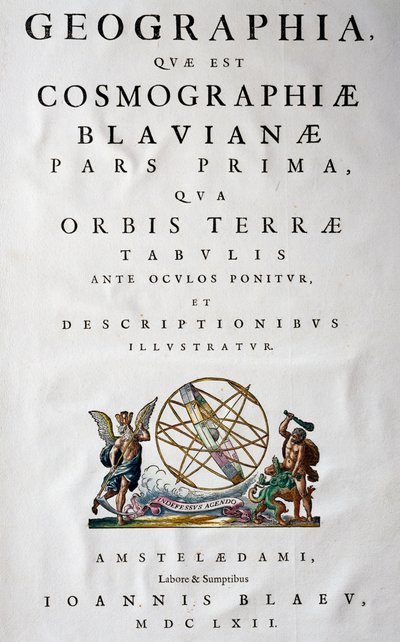 Titelsida till del I, Atlas Maior, atlas i 11 volymer, av Joan Blaeu (1596-1673), kopparstick, 57,5x39 cm, Amsterdam av Joan Blaeu