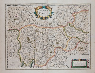 Trento-området, fra Theatre of World, eller New Atlas of Maps and Representations of All Regions (Theatrum orbis terrarum, sive, Atlas novus) af Joan Blaeu (1596-1673), Italyswed av Joan Blaeu