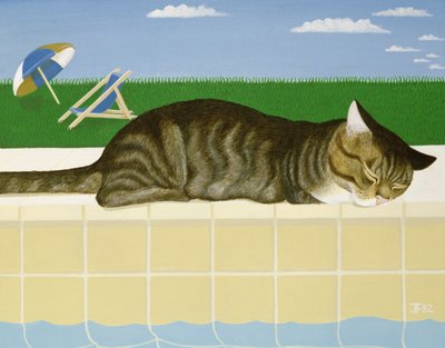 Tabby katt vid en pool av Joan Freestone
