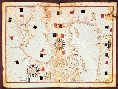 Karta över den östra delen av Medelhavet och Svarta havet, manuskript av en portolan atlas från 1500-talet (manuskript) av Joan Martines