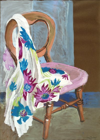Stol och mönstrat tyg, 2000, (gouache) av Joan Thewsey