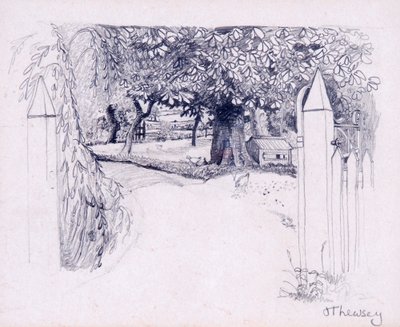 Porten till bondgården, 2000, penna av Joan Thewsey