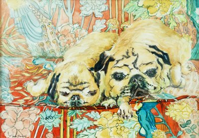 Mopsar på en kinesisk trycksoffa, 2000, av Joan Thewsey