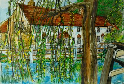 The Pond at Hedgerley (penna och bläck med gouache på papper) av Joan Thewsey