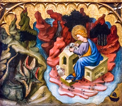 Johannes evangelisten på Patmos av Joan or Juan Mates