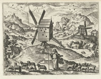 Landskap med Kristus som god herde Landskap, havslandskap och fantasifulla stadsbilder (serietitel) av Joannes van Doetechum (I) (attributed to)