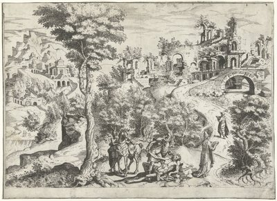 Landskap med den barmhärtige samariten av Joannes van Doetechum (I) (attributed to)