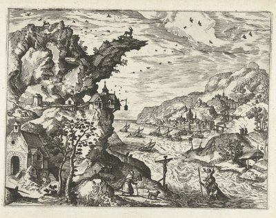 Landskap med Saint Christopher Landskap, havslandskap och fantasifulla stadsbilder (serietitel) av Joannes van Doetechum (I) (attributed to)