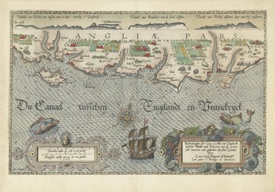 Karta över den sydengelska kusten mellan Isle of Wight och Dover Beskrivninghe der Zee Custen van Englandt between Wicht ende Doueren (titel på objekt) av Joannes van Doetechum (I)
