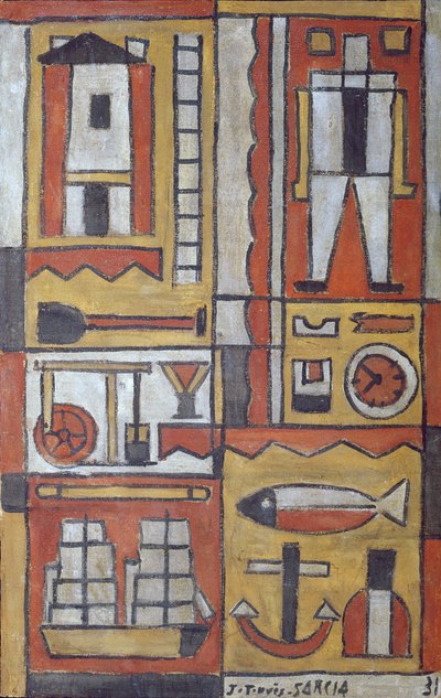 Constructive (tempera på duk) av Joaquin Torres-Garcia