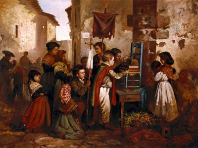Barn som leker i den religiösa processionen, målning av Joaquim Vayreda y Vila av Joaquin Vayreda