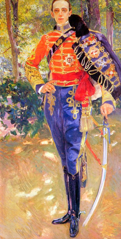 Porträtt av kung Alfonso XIII i en husaruniform, 1907. av Joaquín Sorolla