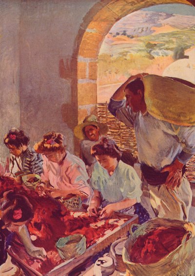 Beredningen av torra druvor, 1890, c1932 av Joaquín Sorolla