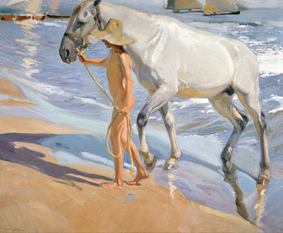 Tvätta hästen, 1909 av Joaquín Sorolla