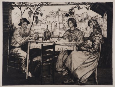 Una Trattoria, 1928 (etsning och torrnål) av Job Nixon