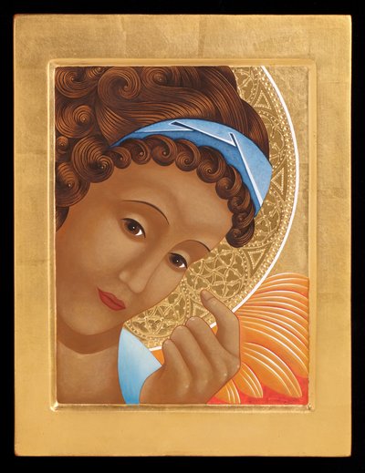 Gabriel, 2015 (äggtempera och 24k guld på trä) av Jodi Simmons
