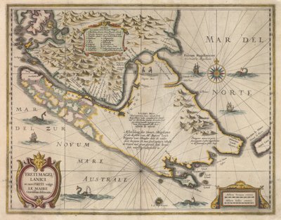 Den mest exakta avgränsningen av Magellanska sundet och de nya sundet allmänt kända som Le Maire, ca 1630 av Jodocus Hondius