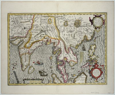 Den indiska subkontinenten till Filippinerna via de norra delarna av den indonesiska skärgården och den malaysiska halvön, tidigt 1600-tal (färgstick) av Jodocus Hondius