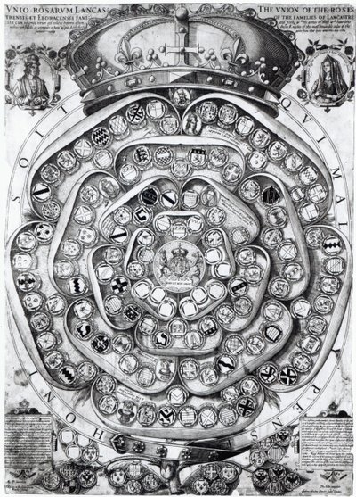 The Union of the Roses of the Familys of Lancaster and York, 1589 (plåtgravyr) av Jodocus Hondius