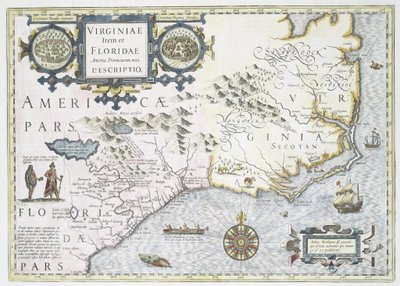 En ny beskrivning av provinserna Virginia och Florida i Amerika, 1636 av Jodocus Hondius