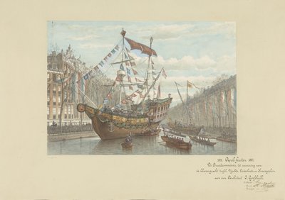 Dekorationer på Herengracht med anledning av aprilfestligheterna 1887 av Johan Adolph Rust