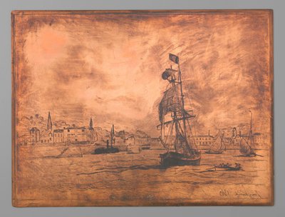 Hamnen i Honfleur av Johan Barthold Jongkind (signed by artist)