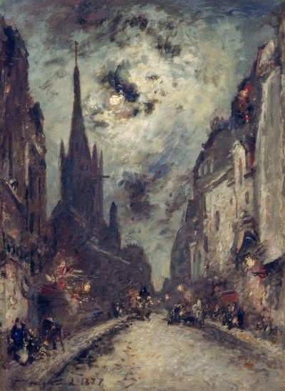 Rue St. Jacques med kyrkan St. Séverin nära Mondsche av Johan Barthold Jongkind