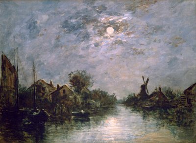 Holländska kanalen i månskenet, c1840-1891 av Johan Barthold Jongkind