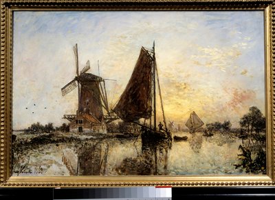 Holländskt landskap, båtar nära bruket Målning av Jean Barthold Jongkind (1819-1891) 1868 Sön. 0,52x0,81 m Paris, Musee d