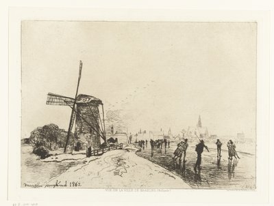 Utsikt över Maassluis Vue de la ville de Maaslins (Hollande) (serietitel) av Johan Barthold Jongkind