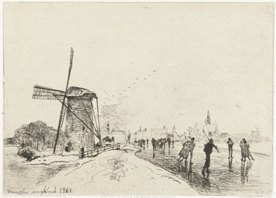 Utsikt över Maassluis Vue de la ville de Maaslins (Hollande) (titel på objekt) av Johan Barthold Jongkind