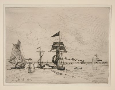 Träbrygga i hamnen i Honfleur av Johan Barthold Jongkind