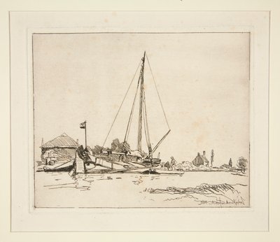 La Barque amarr?e (Den förtöjda båten) av Johan-Barthold Jongkind