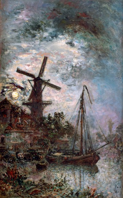 Landskap med kvarn, 1888 av Johan Barthold Jongkind