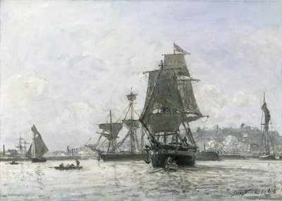 Stora segelbåtar vid Honfleur av Johan Barthold Jongkind