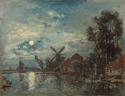 Månsken på mynningen, Holland; Måneffekt över mynningen, Holland, 1867 av Johan Barthold Jongkind