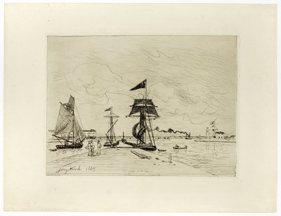 Pier vid hamnen i Honfleur av Johan Barthold Jongkind