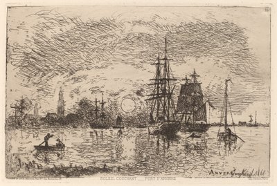 Solnedgång över Antwerpens hamn av Johan Barthold Jongkind
