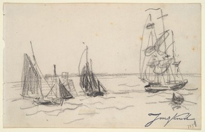 Små segelbåtar och en Three-Master av Johan Barthold Jongkind