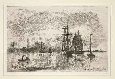 Solnedgång - hamn d av Johan Barthold Jongkind