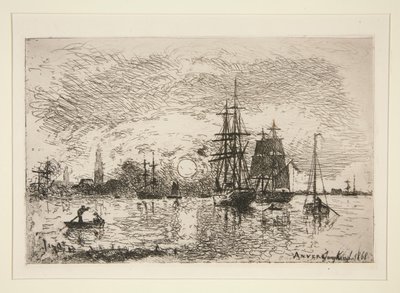 Solnedgång - hamn d av Johan Barthold Jongkind