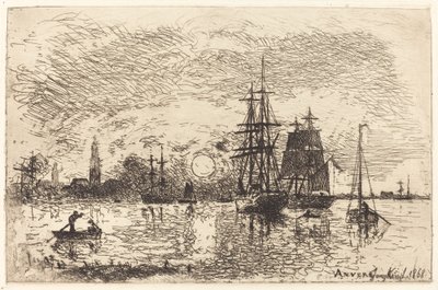 Solnedgång, Antwerpens hamn av Johan Barthold Jongkind