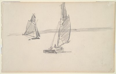 Två fiskebåtar på lugnt vatten (recto); Två segelbåtar på lugnt vatten (verso) av Johan Barthold Jongkind