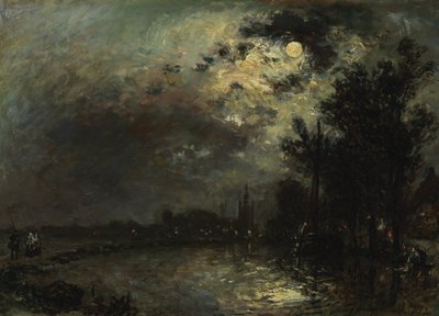Utsikt över Overschie i månsken, 1872 av Johan Barthold Jongkind