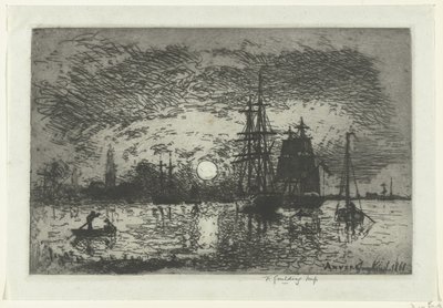 Solnedgång vid hamnen i Antwerpen Soleil couchant - Port d