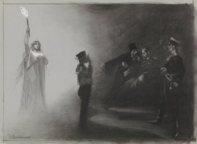 Design för illustration i De Amsterdammer: Rysslands nederlag till sjöss, 4 juni 1905 av Johan Braakensiek