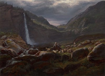 Feige vattenfall (Feigefossen), Lysterfjord, Norge av Johan Christian Dahl