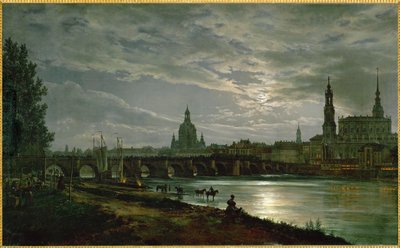 En vy över Dresden i månsken (olja på duk) av Johan Christian Dahl